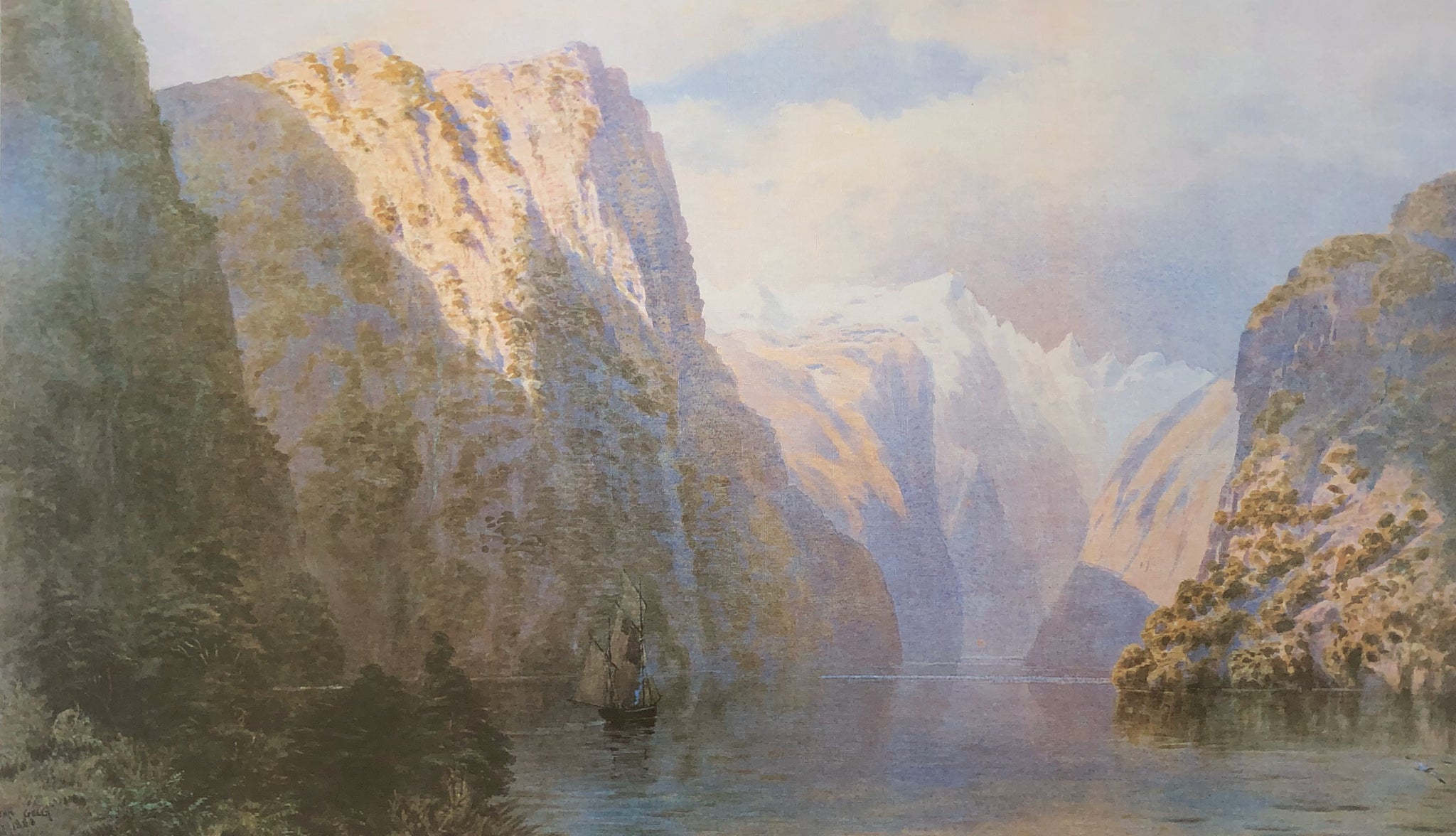 "Mt. Sheerdown from Milford Sound", 1883 - John Gully